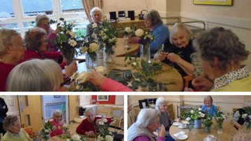 Honiton care home Residents prepare for spring with flower arranging